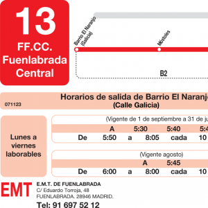 Horario de ida Línea L-13 Fuenlabrada Autobuses Urbanos