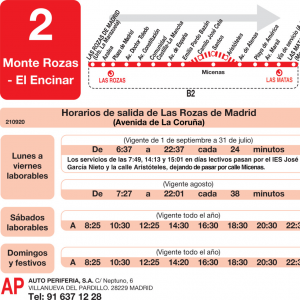 Horario de ida Línea L-2 Las Rozas Autobuses Urbanos