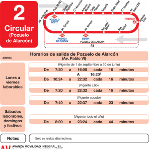 Horario de ida Línea L-2 Pozuelo de Alarcón Autobuses Urbanos