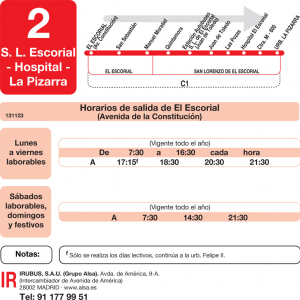 Horario de ida Línea L-2 El Escorial Autobuses Urbanos