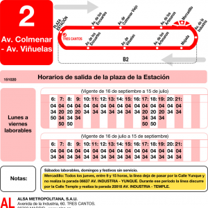 Horario de ida Línea L-2 Tres Cantos Autobuses Urbanos