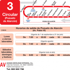 Horario de ida Línea L-3 Pozuelo de Alarcón Autobuses Urbanos