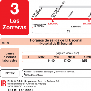 Horario de ida Línea L-3 El Escorial Autobuses Urbanos