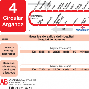 Horario de ida Línea L-4 Arganda del Rey Autobuses Urbanos