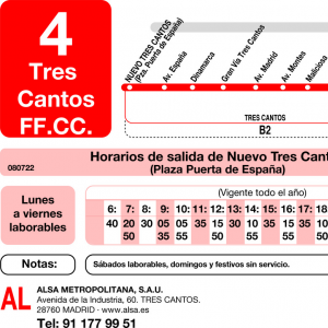 Horario de ida Línea L-4 Tres Cantos Autobuses Urbanos