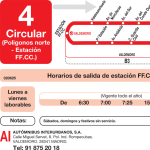 Horario de ida Línea L-4 Valdemoro Autobuses Urbanos