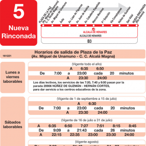 Horario de ida Línea L-5 Alcalá de Henares Autobuses Urbanos