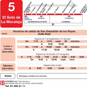 Horario de ida Línea L-5 Alcobendas Autobuses Urbanos