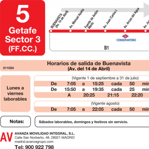 Horario de ida Línea L-5 Getafe Autobuses Urbanos