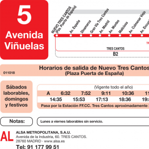 Horario de ida Línea L-5 Tres Cantos Autobuses Urbanos