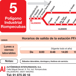 Horario de ida Línea L-5 Valdemoro Autobuses Urbanos