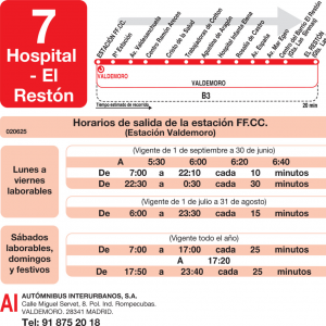 Horario de ida Línea L-7 Valdemoro Autobuses Urbanos