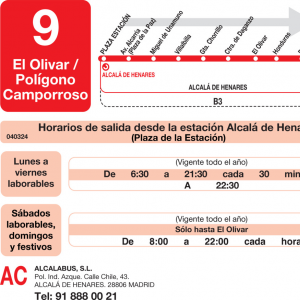 Horario de ida Línea L-9 Alcalá de Henares Autobuses Urbanos