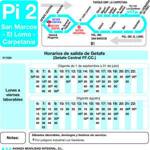 Horario de ida Línea Pi-2 Getafe Autobuses Urbanos