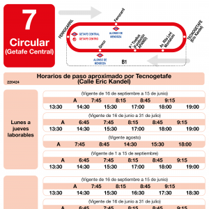 Horario de vuelta Línea L-7 Getafe Autobuses Urbanos