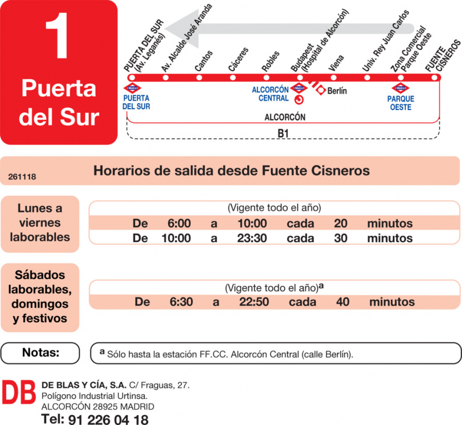 Horario de vuelta