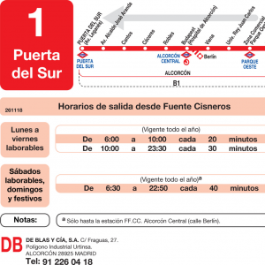Horario de vuelta Línea L-1 Alcorcón Autobuses Urbanos