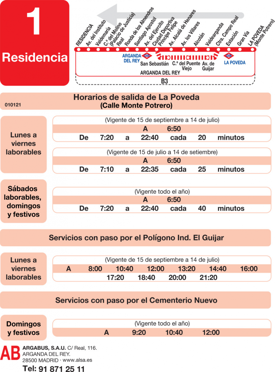 Horario de vuelta