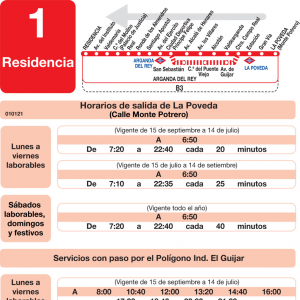 Horario de vuelta Línea L-1 Arganda del Rey Autobuses Urbanos