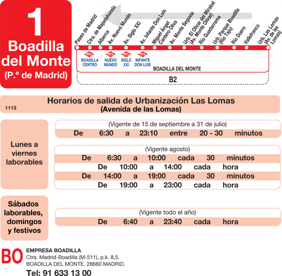 Horario de vuelta