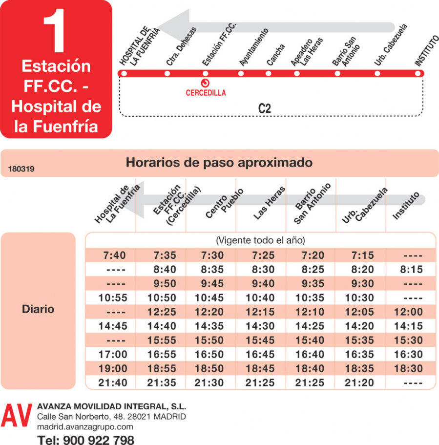 Horario de vuelta