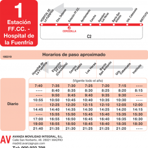 Horario de vuelta Línea L-1 Cercedilla Autobuses Urbanos