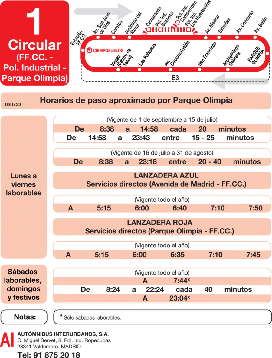 Horario de vuelta