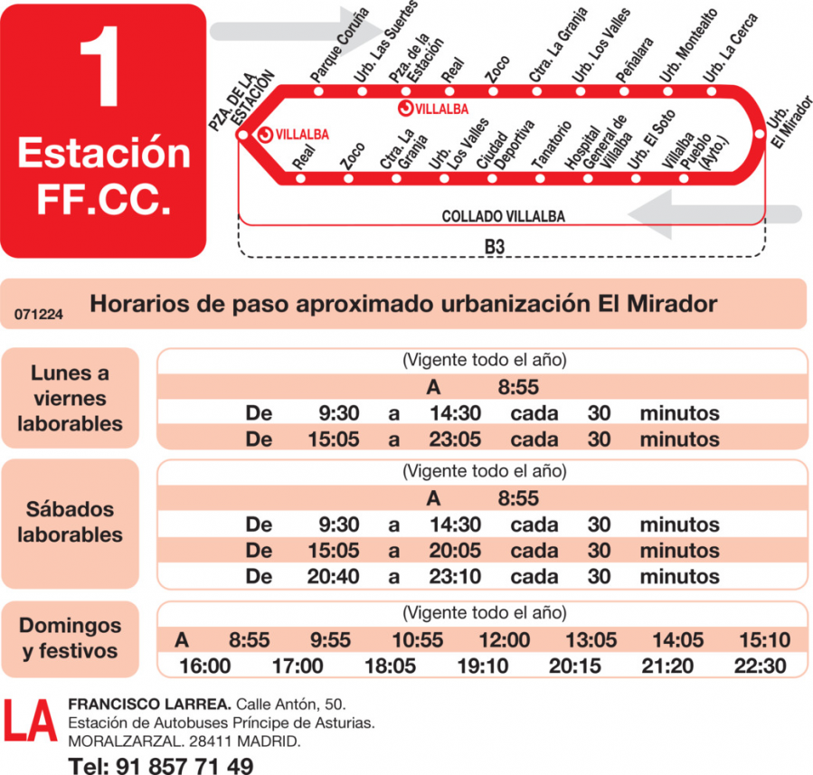 Horario de vuelta