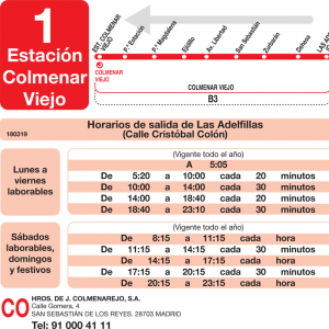 Horario de vuelta Línea L-1 Colmenar Viejo Autobuses Urbanos