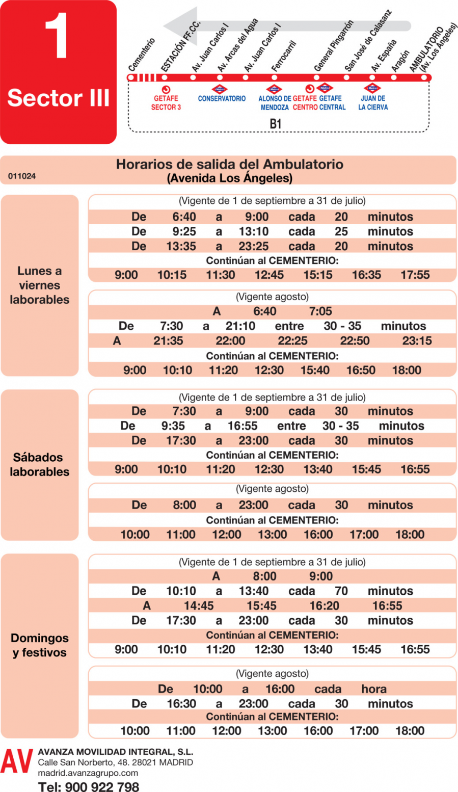 Horario de vuelta