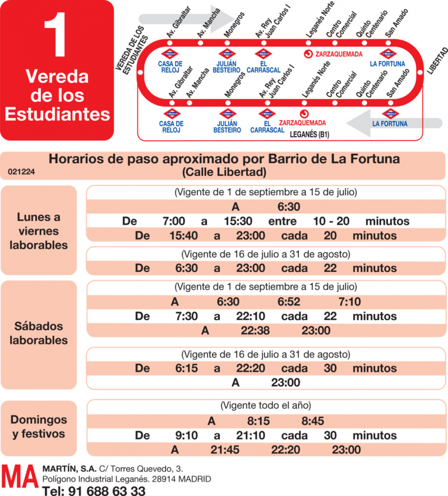 Horario de vuelta