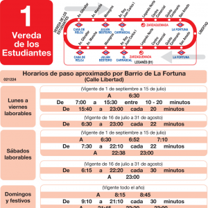 Horario de vuelta Línea L-1 Leganés Autobuses Urbanos