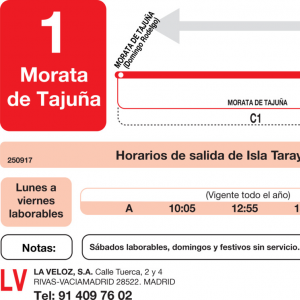 Horario de vuelta Línea L-1 Morata de Tajuña Autobuses Urbanos