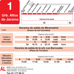 Horario de vuelta Línea L-1 Paracuellos de Jarama Autobuses Urbanos