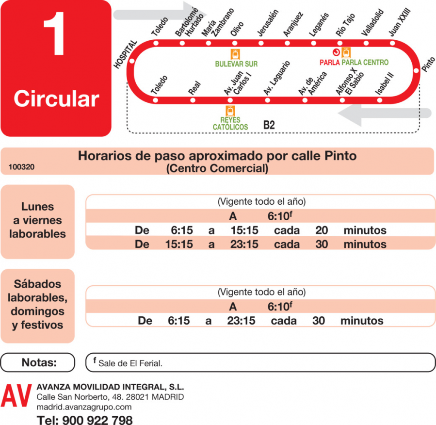 Horario de vuelta