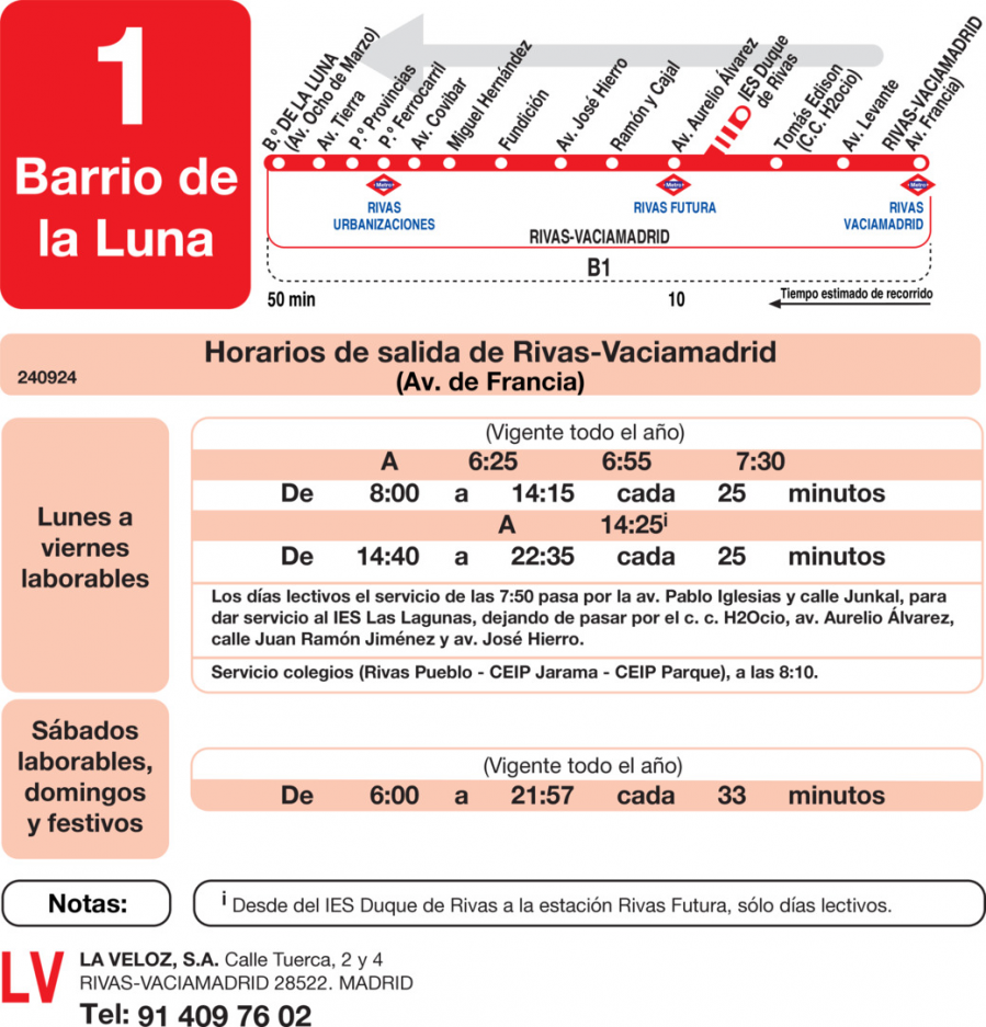 Horario de vuelta