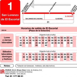 Horario de vuelta Línea L-1 El Escorial Autobuses Urbanos
