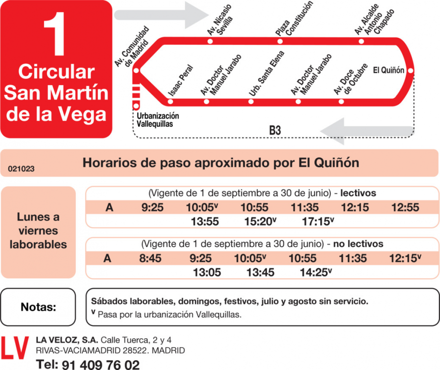 Horario de vuelta