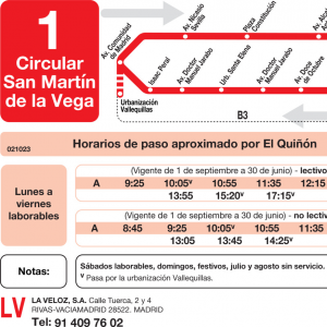 Horario de vuelta Línea L-1 San Martín de la Vega Autobuses Urbanos