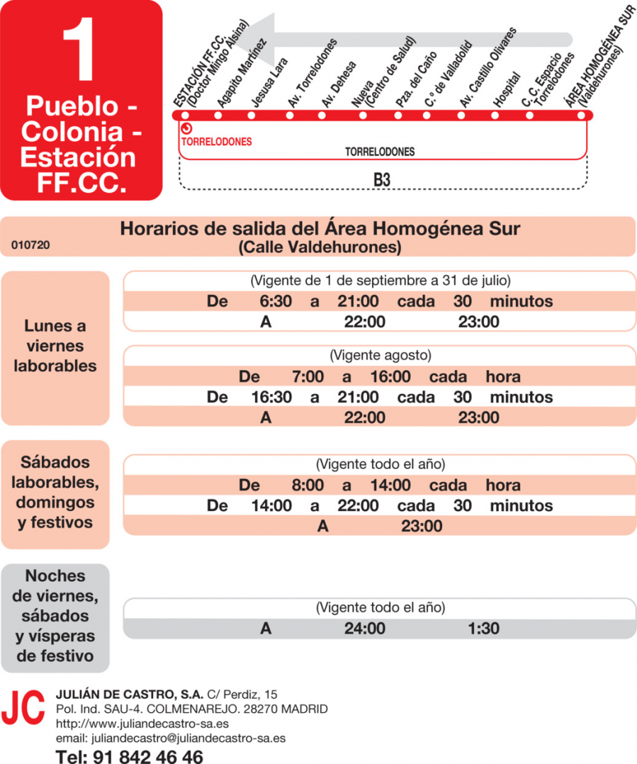 Horario de vuelta