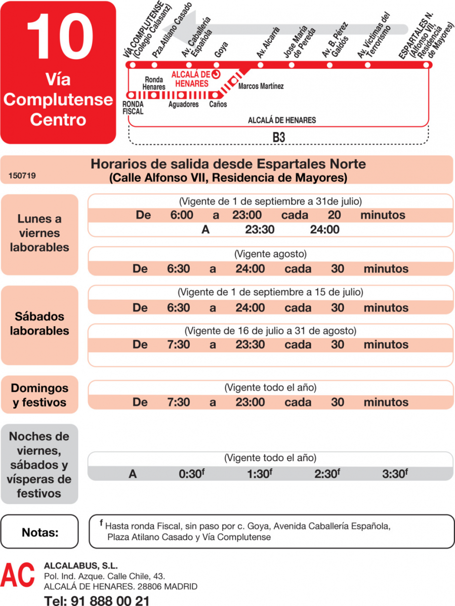 Horario de vuelta