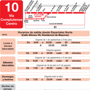 Horario de vuelta Línea L-10 Alcalá de Henares Autobuses Urbanos