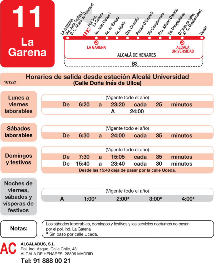 Horario de vuelta