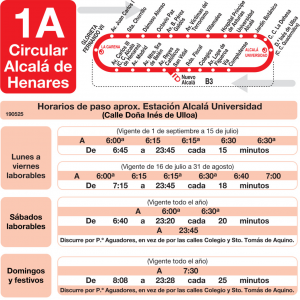 Horario de vuelta Línea L-1A Alcalá de Henares Autobuses Urbanos