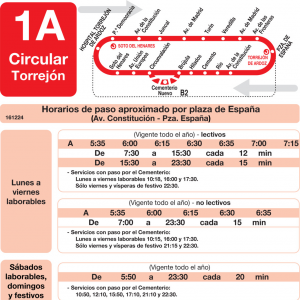 Horario de vuelta Línea L-1A Torrejón de Ardoz Autobuses Urbanos