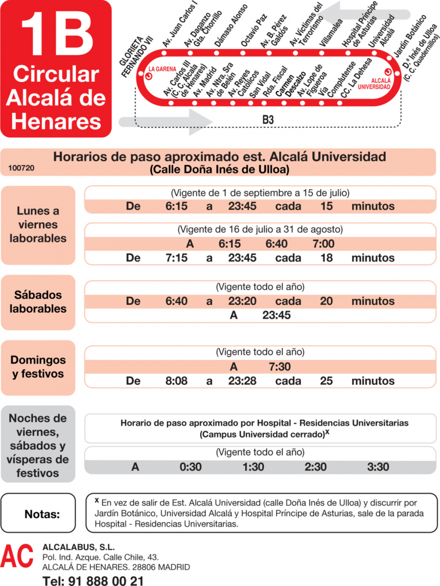 Horario de vuelta