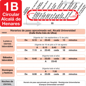 Horario de vuelta Línea L-1B Alcalá de Henares Autobuses Urbanos
