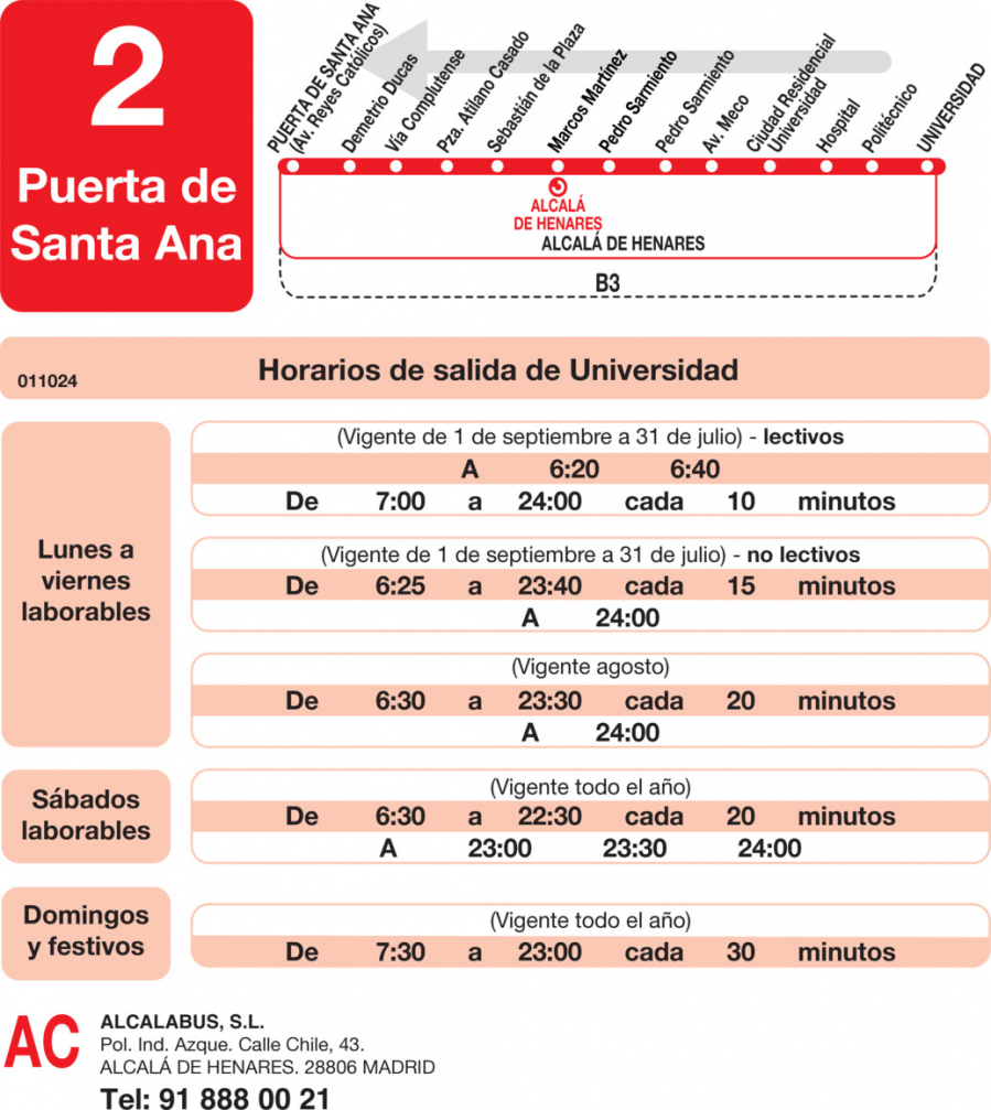 Horario de vuelta