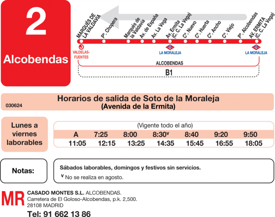 Horario de vuelta