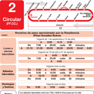 Horario de vuelta Línea L-2 Aranjuez Autobuses Urbanos